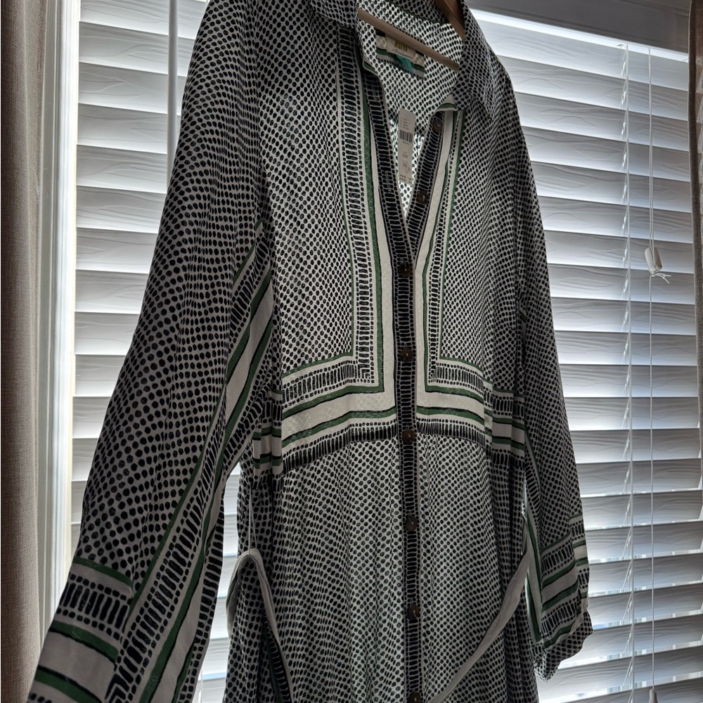 NWT Mod Button Down Dress black, white, green